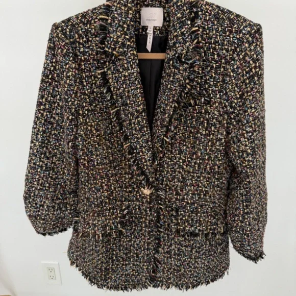 Cinq a Sept Khloe Tweed Blazer Multi Colored Heart Buttons Size 6